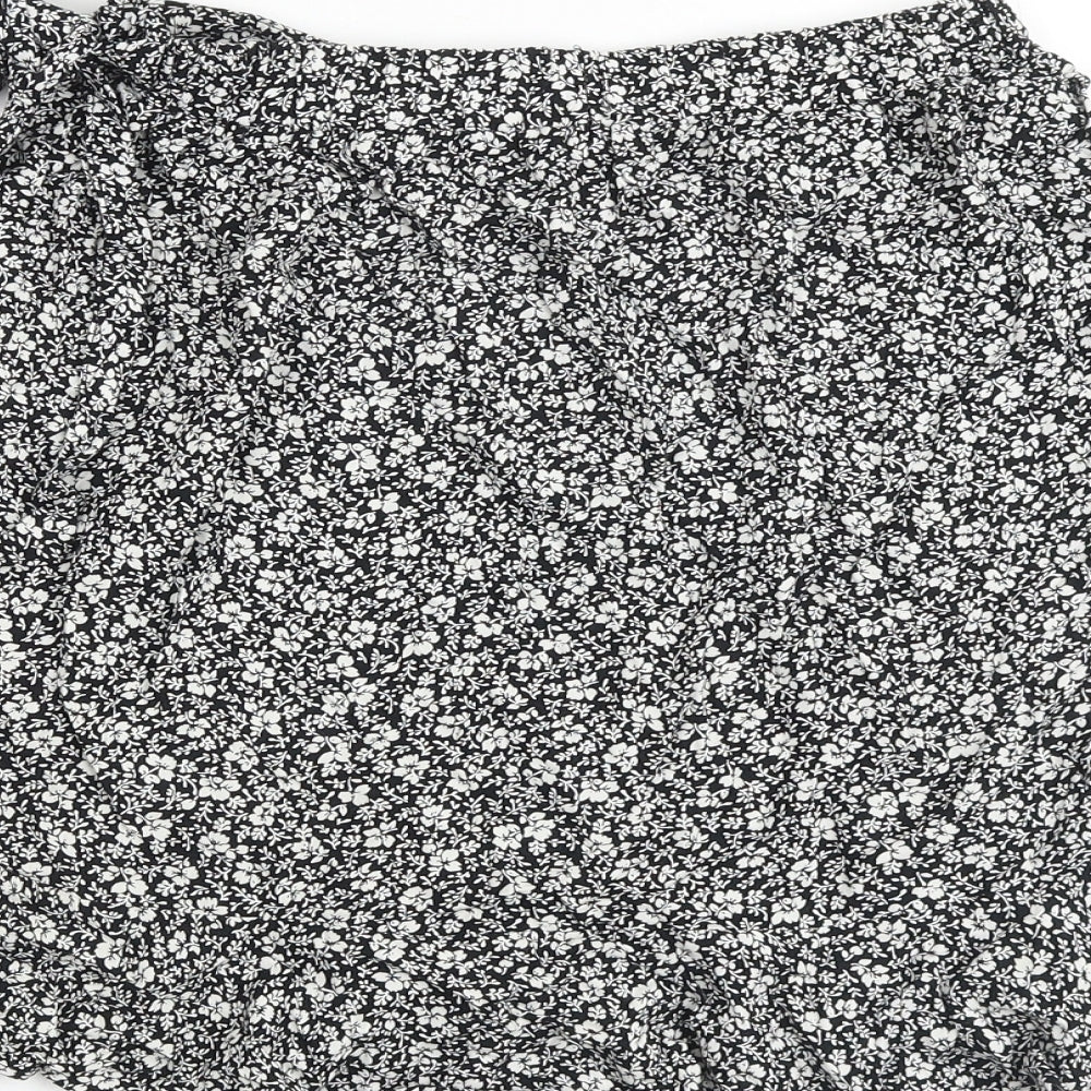 New Look Womens Black Floral Viscose Wrap Skirt Size 6 Tie