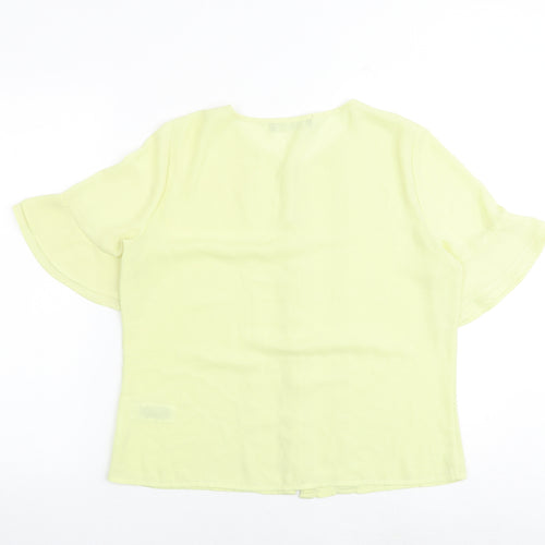 Marks and Spencer Womens Yellow Polyester Basic Button-Up Size 12 Boat Neck