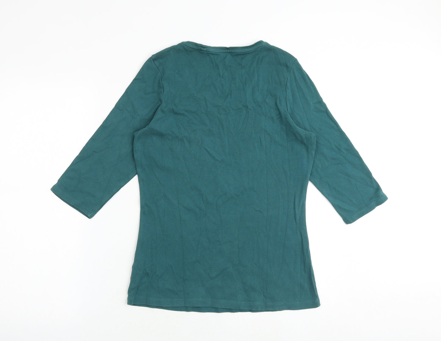 Marks and Spencer Womens Green 100% Cotton Basic T-Shirt Size 16 V-Neck