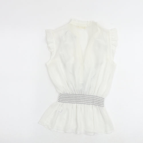 River Island Womens White Polyester Basic Blouse Size 8 V-Neck - Shirred Waist