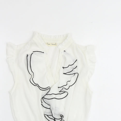 River Island Womens White Polyester Basic Blouse Size 8 V-Neck - Shirred Waist