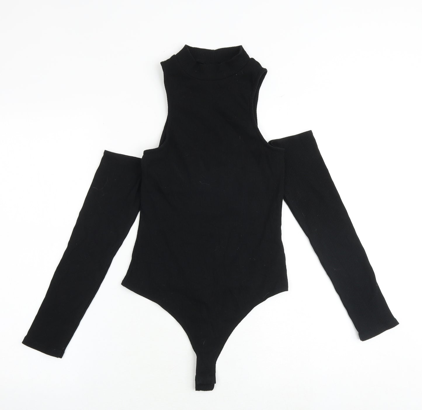 ASOS Womens Black Cotton Bodysuit One-Piece Size 10 Snap - Cold Shoulder