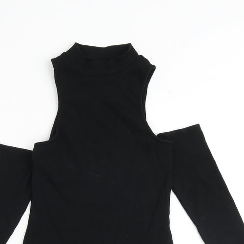ASOS Womens Black Cotton Bodysuit One-Piece Size 10 Snap - Cold Shoulder