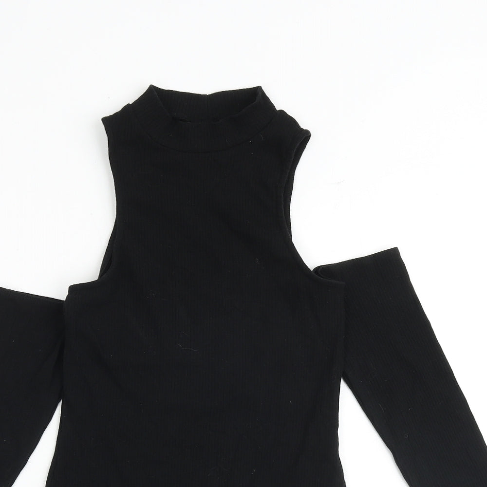 ASOS Womens Black Cotton Bodysuit One-Piece Size 10 Snap - Cold Shoulder