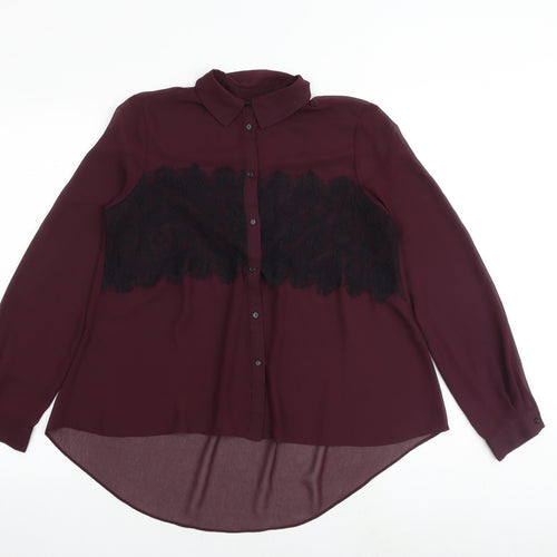 Topshop Womens Purple Polyester Basic Button-Up Size 8 Collared