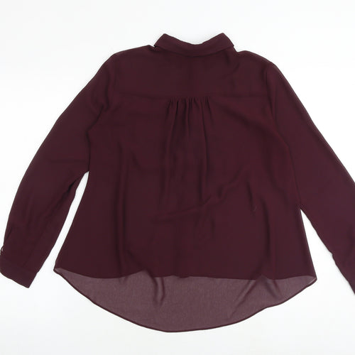 Topshop Womens Purple Polyester Basic Button-Up Size 8 Collared