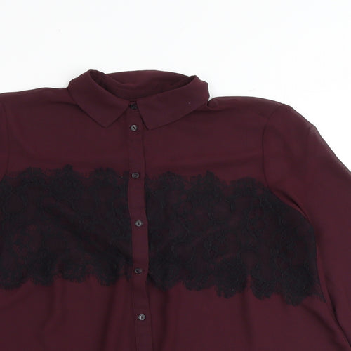 Topshop Womens Purple Polyester Basic Button-Up Size 8 Collared