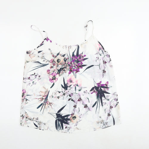 Marks and Spencer Womens White Floral Polyester Camisole Tank Size 14 Round Neck