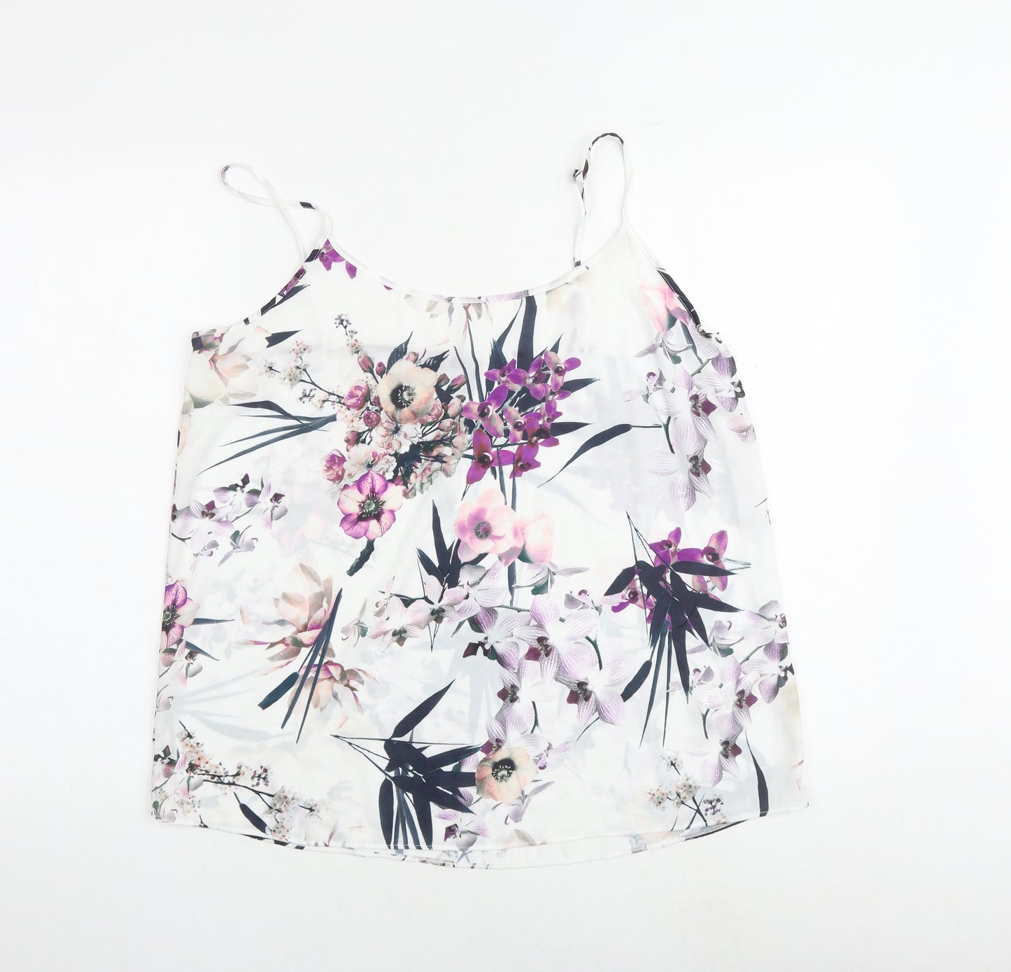 Marks and Spencer Womens White Floral Polyester Camisole Tank Size 14 Round Neck