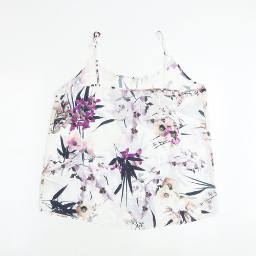 Marks and Spencer Womens White Floral Polyester Camisole Tank Size 14 Round Neck
