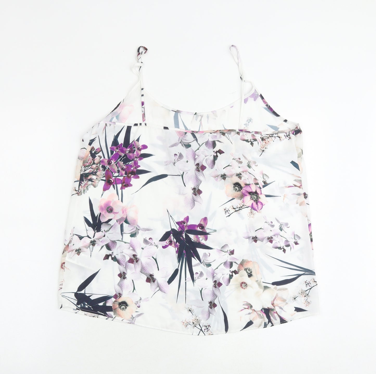 Marks and Spencer Womens White Floral Polyester Camisole Tank Size 14 Round Neck