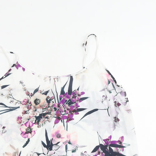 Marks and Spencer Womens White Floral Polyester Camisole Tank Size 14 Round Neck