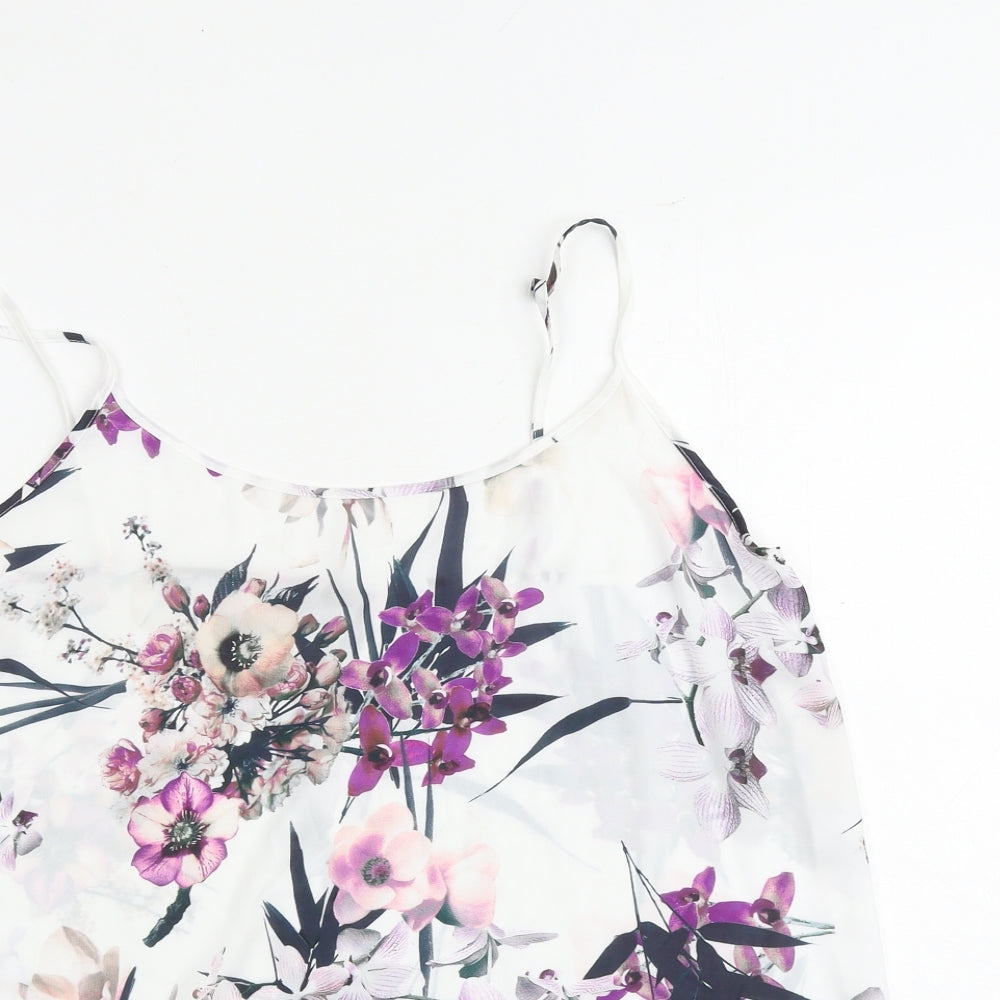 Marks and Spencer Womens White Floral Polyester Camisole Tank Size 14 Round Neck