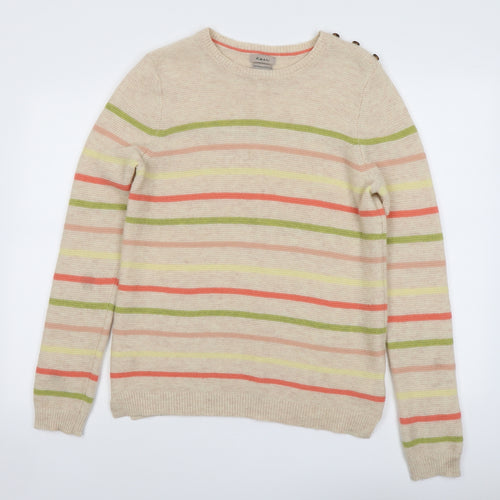 KEW Womens Beige Round Neck Striped Wool Pullover Jumper Size 14
