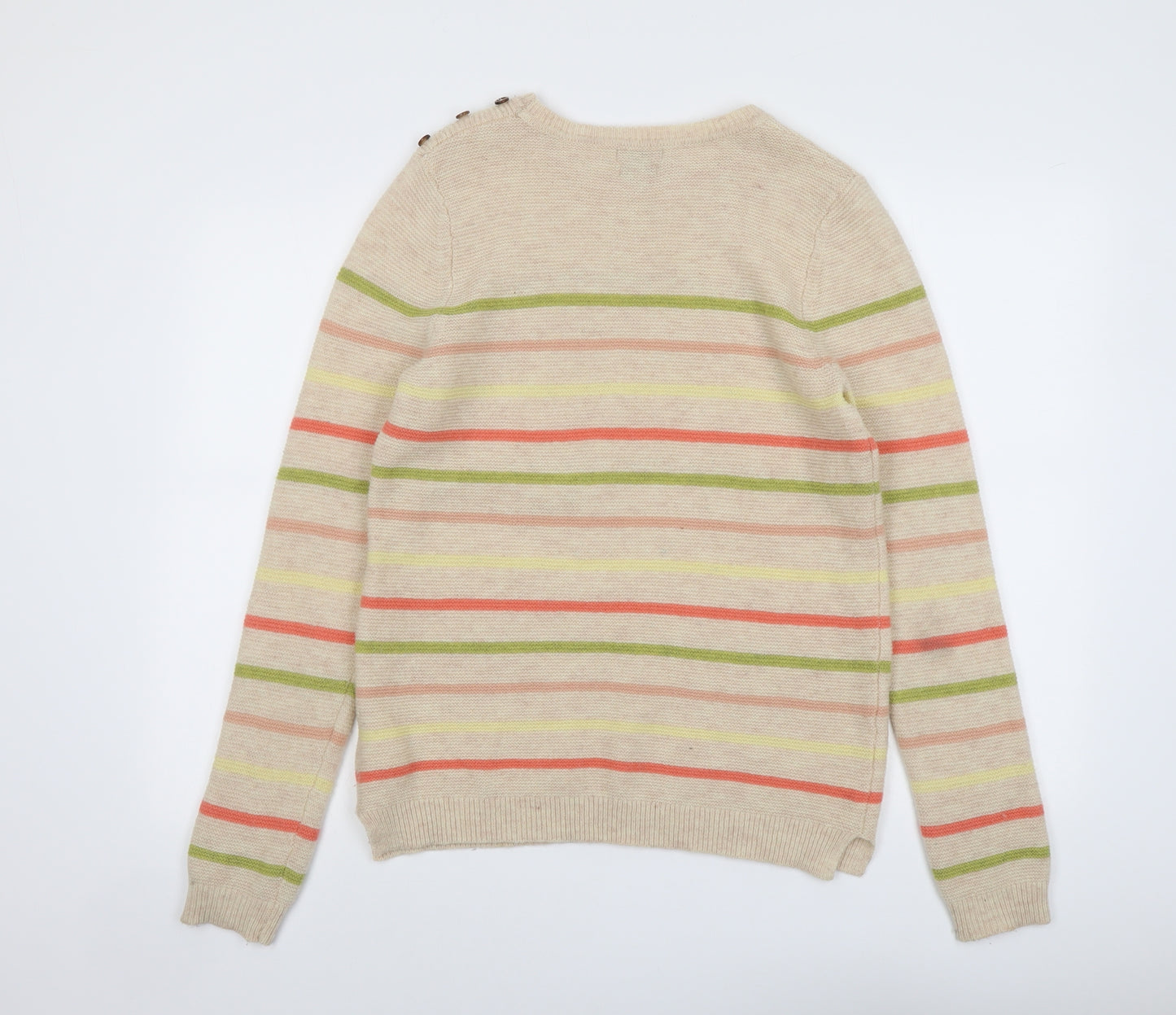 KEW Womens Beige Round Neck Striped Wool Pullover Jumper Size 14