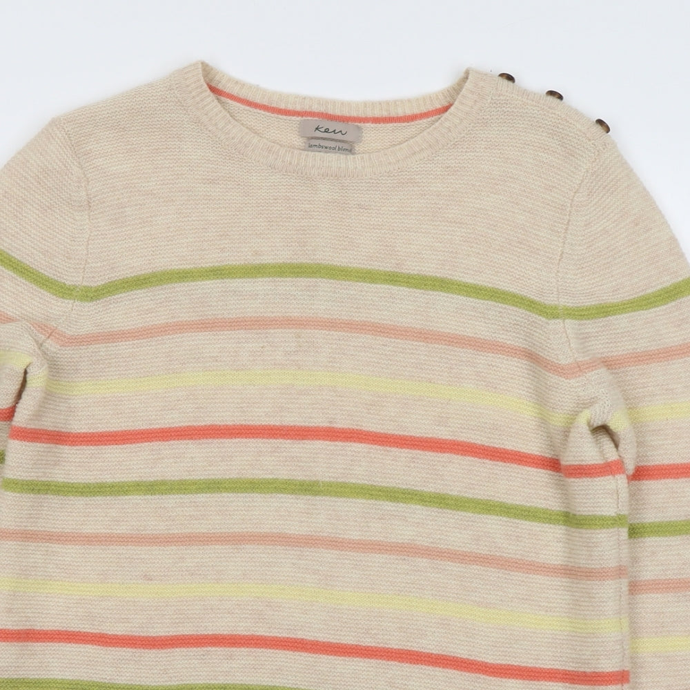 KEW Womens Beige Round Neck Striped Wool Pullover Jumper Size 14