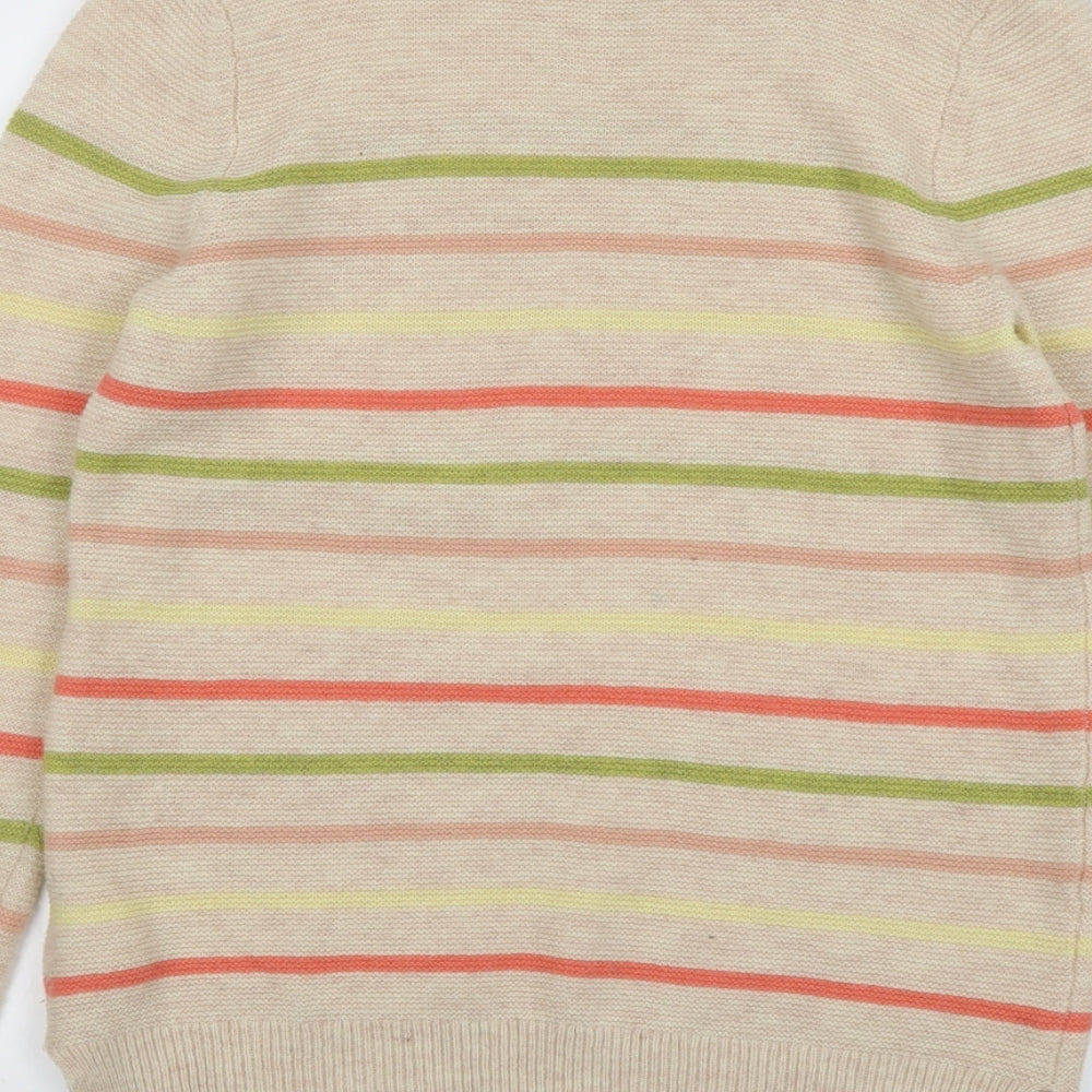 KEW Womens Beige Round Neck Striped Wool Pullover Jumper Size 14