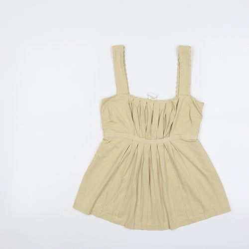 Mango Womens Beige Cotton Basic Tank Size M Square Neck