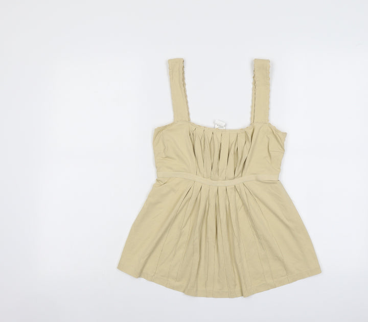 Mango Womens Beige Cotton Basic Tank Size M Square Neck