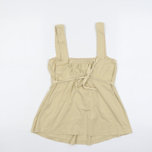 Mango Womens Beige Cotton Basic Tank Size M Square Neck