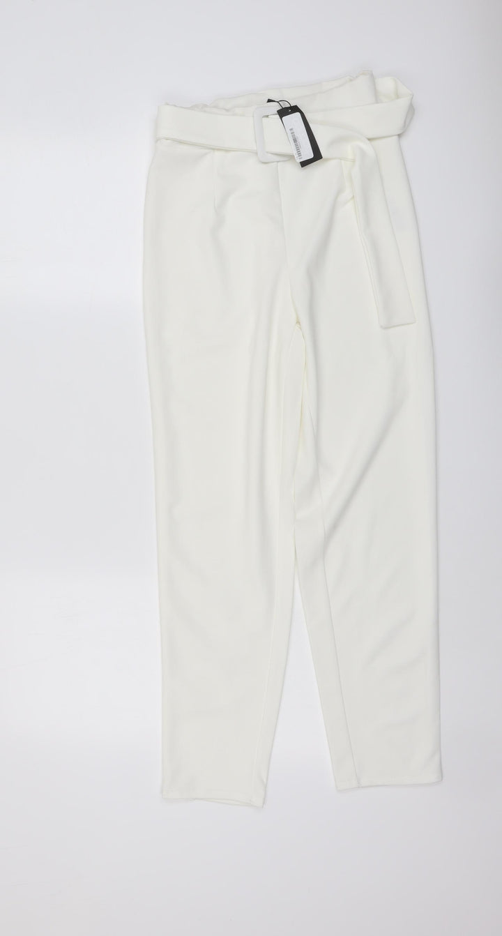 Boohoo Womens Ivory Polyester Chino Trousers Size 8 L26 in Regular