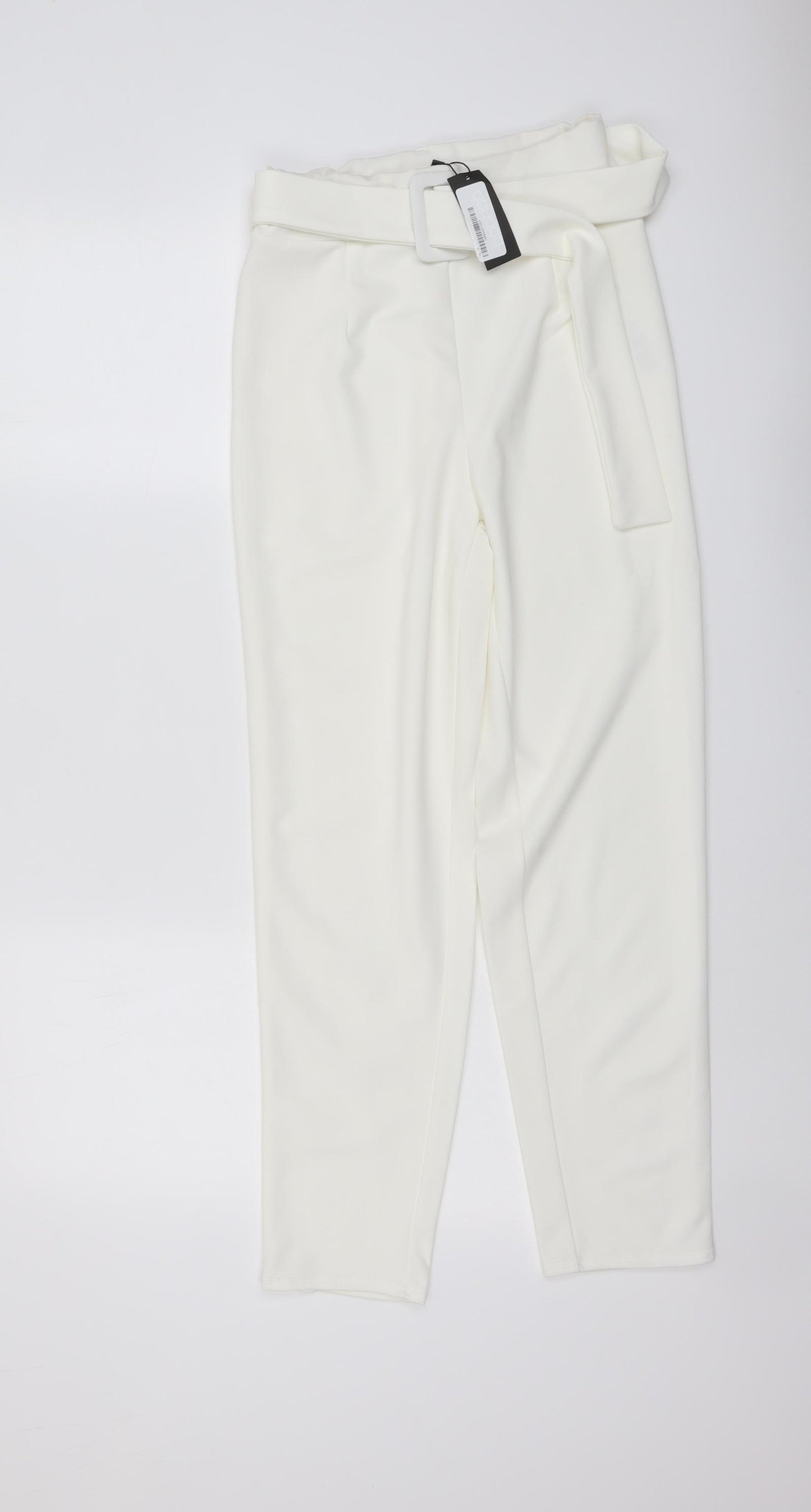 Boohoo Womens Ivory Polyester Chino Trousers Size 8 L26 in Regular