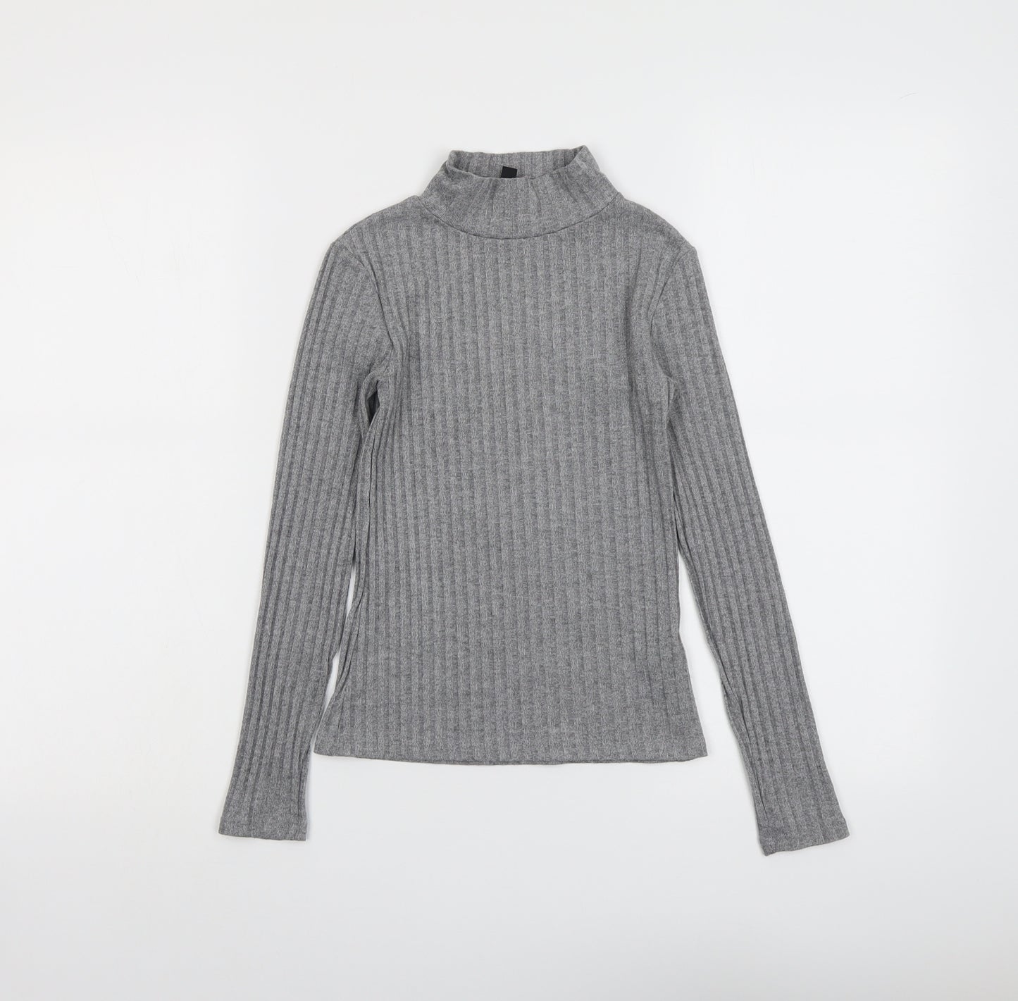 Topshop Womens Grey Polyester Basic T-Shirt Size 4 Mock Neck