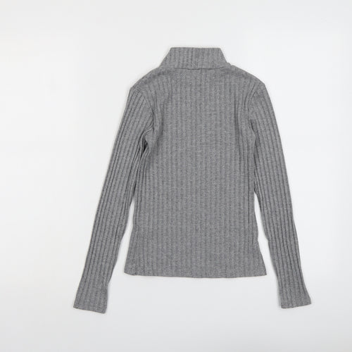 Topshop Womens Grey Polyester Basic T-Shirt Size 4 Mock Neck