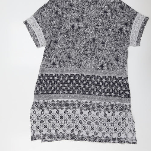 White Stuff Womens Grey Geometric Cotton Basic Blouse Size 16 Round Neck