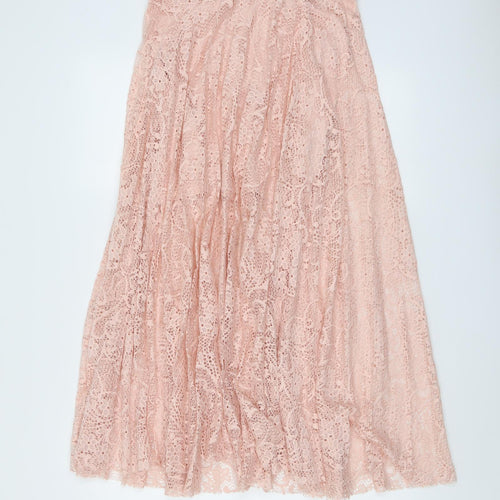 Topshop Womens Pink Geometric Polyester Peasant Skirt Size 10 Zip - Lace Overlay