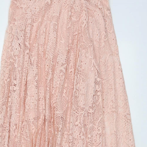 Topshop Womens Pink Geometric Polyester Peasant Skirt Size 10 Zip - Lace Overlay