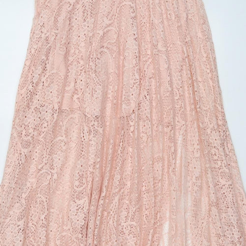 Topshop Womens Pink Geometric Polyester Peasant Skirt Size 10 Zip - Lace Overlay