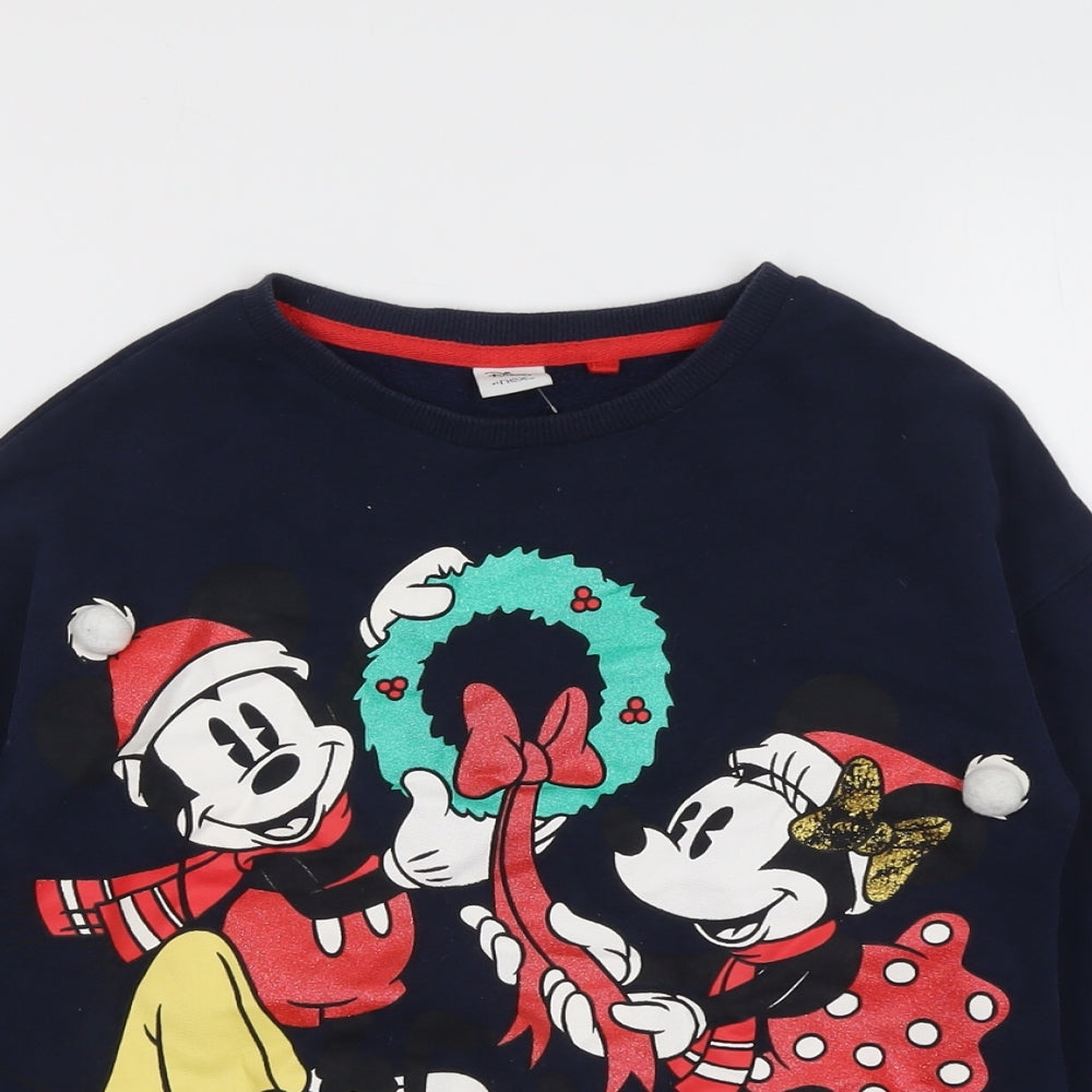 NEXT Girls Blue Cotton Pullover Sweatshirt Size 11 Years Pullover - Christmas Mickey and Friends
