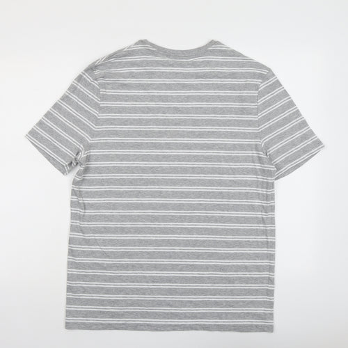 Marks and Spencer Mens Grey Striped Cotton T-Shirt Size M Round Neck