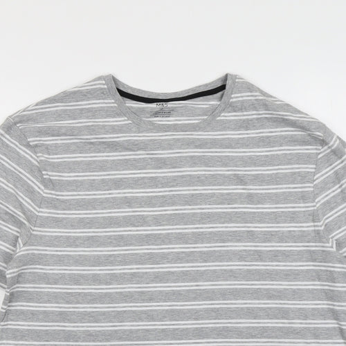 Marks and Spencer Mens Grey Striped Cotton T-Shirt Size M Round Neck