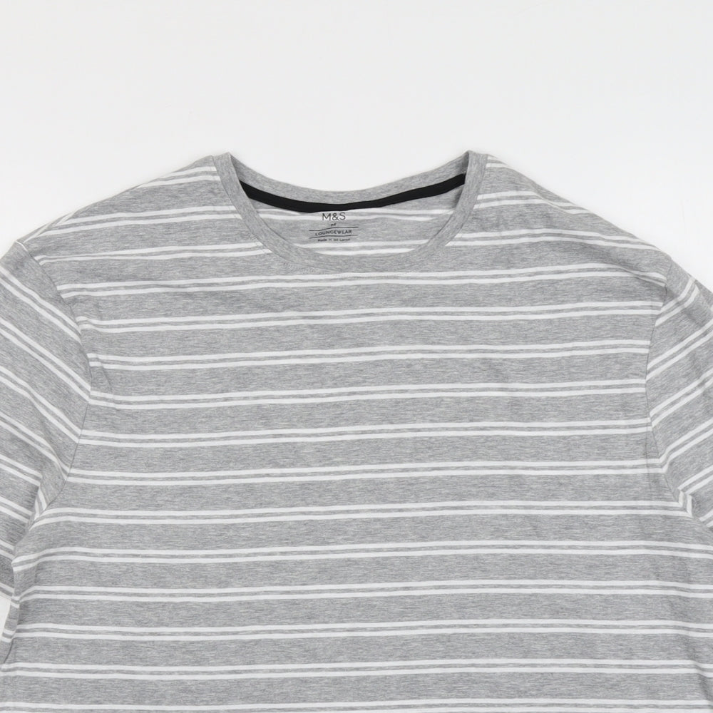 Marks and Spencer Mens Grey Striped Cotton T-Shirt Size M Round Neck