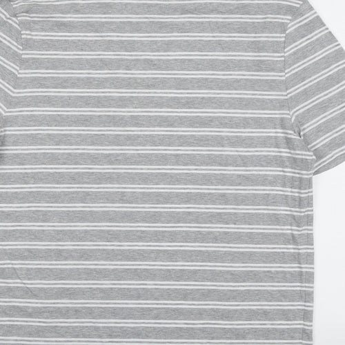 Marks and Spencer Mens Grey Striped Cotton T-Shirt Size M Round Neck