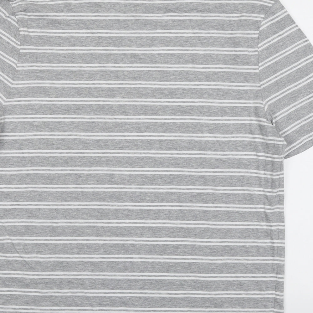 Marks and Spencer Mens Grey Striped Cotton T-Shirt Size M Round Neck
