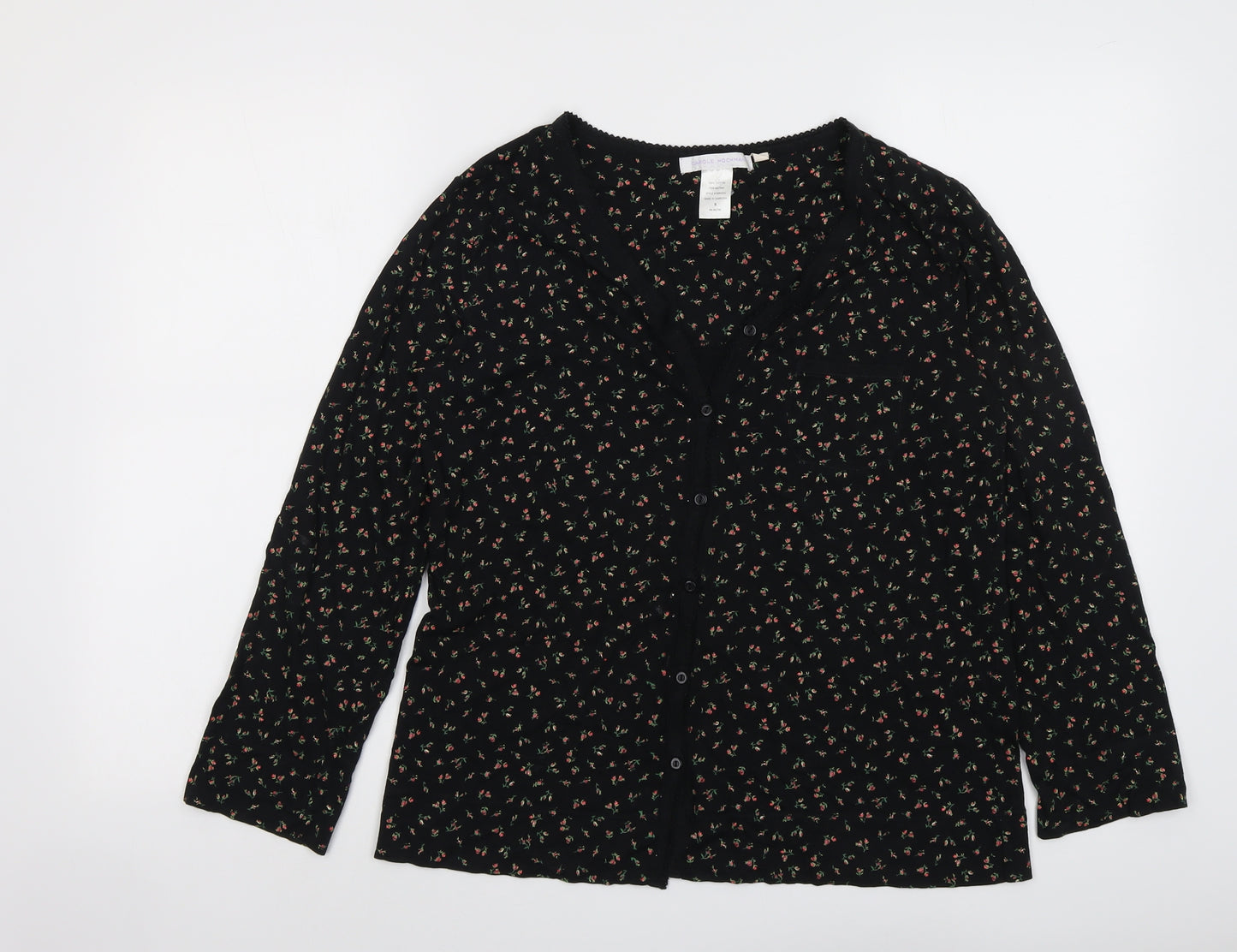 Carole Hochman Womens Black Floral Cotton Basic Button-Up Size S V-Neck