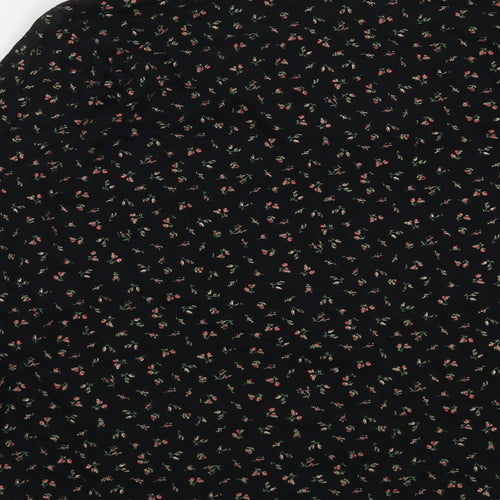 Carole Hochman Womens Black Floral Cotton Basic Button-Up Size S V-Neck