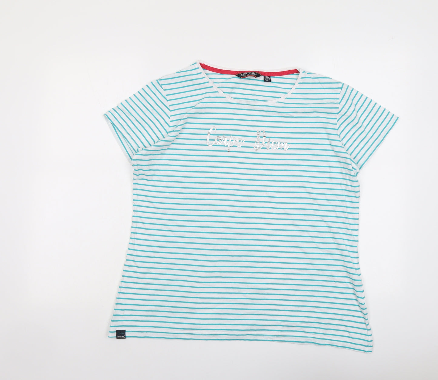 Regatta Womens Green Striped Cotton Basic T-Shirt Size 18 Round Neck - Carpe Diem