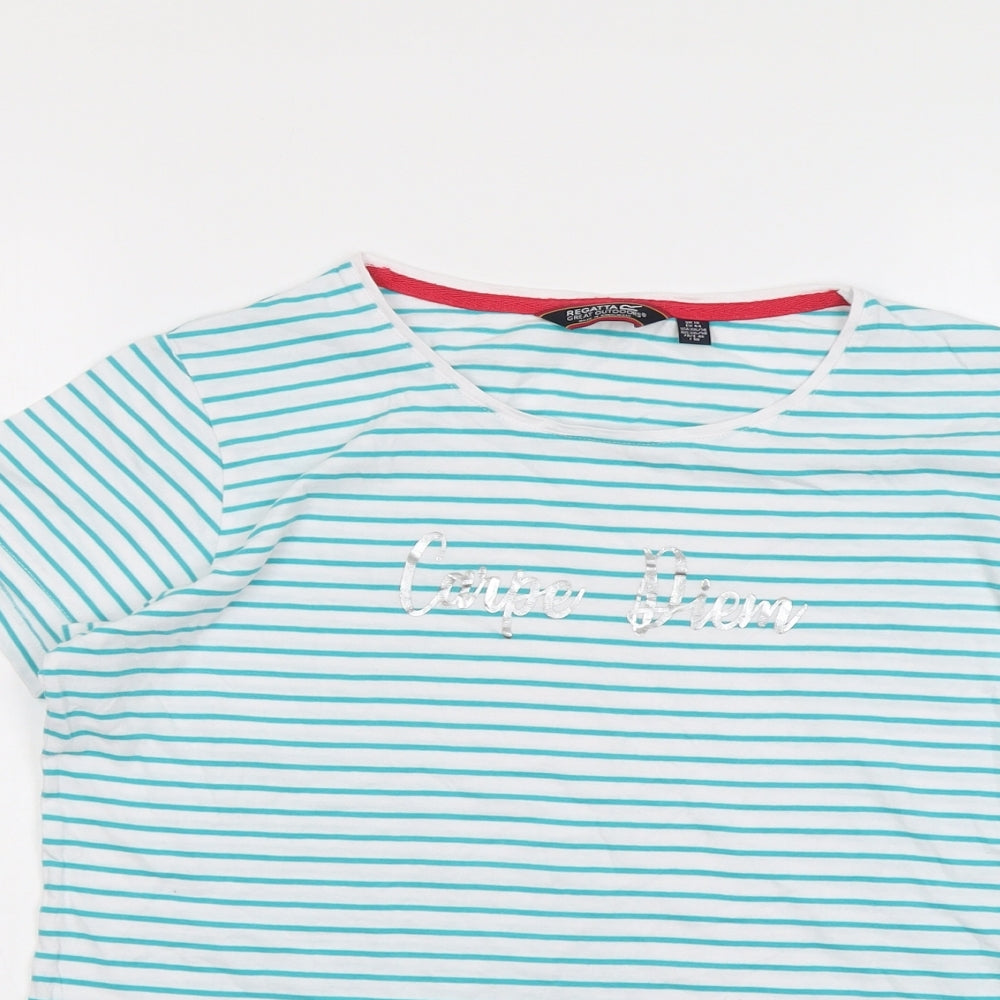 Regatta Womens Green Striped Cotton Basic T-Shirt Size 18 Round Neck - Carpe Diem