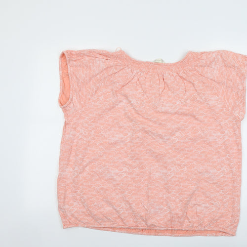 BHS Womens Orange Geometric Cotton Basic T-Shirt Size 22 Scoop Neck