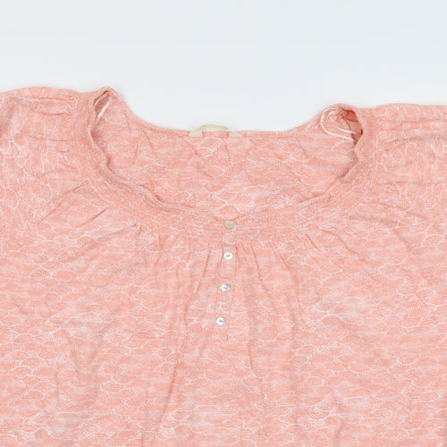 BHS Womens Orange Geometric Cotton Basic T-Shirt Size 22 Scoop Neck