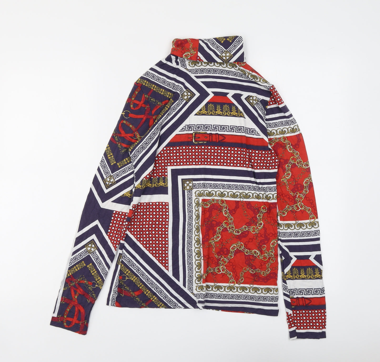 River Island Womens Multicoloured Geometric Viscose Basic T-Shirt Size 10 Roll Neck