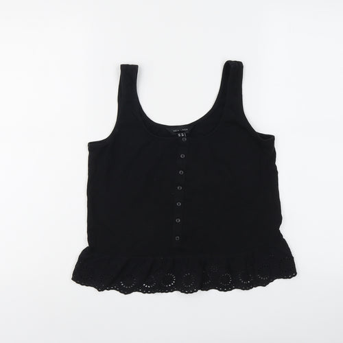New Look Womens Black Cotton Basic Tank Size 10 Scoop Neck