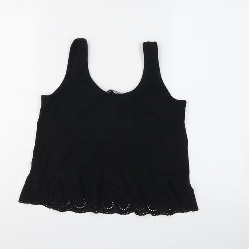 New Look Womens Black Cotton Basic Tank Size 10 Scoop Neck