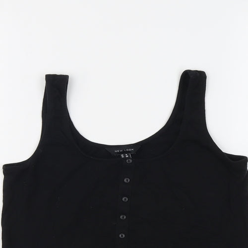 New Look Womens Black Cotton Basic Tank Size 10 Scoop Neck