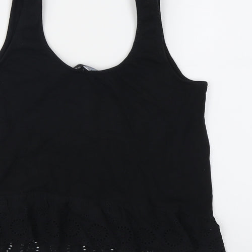 New Look Womens Black Cotton Basic Tank Size 10 Scoop Neck