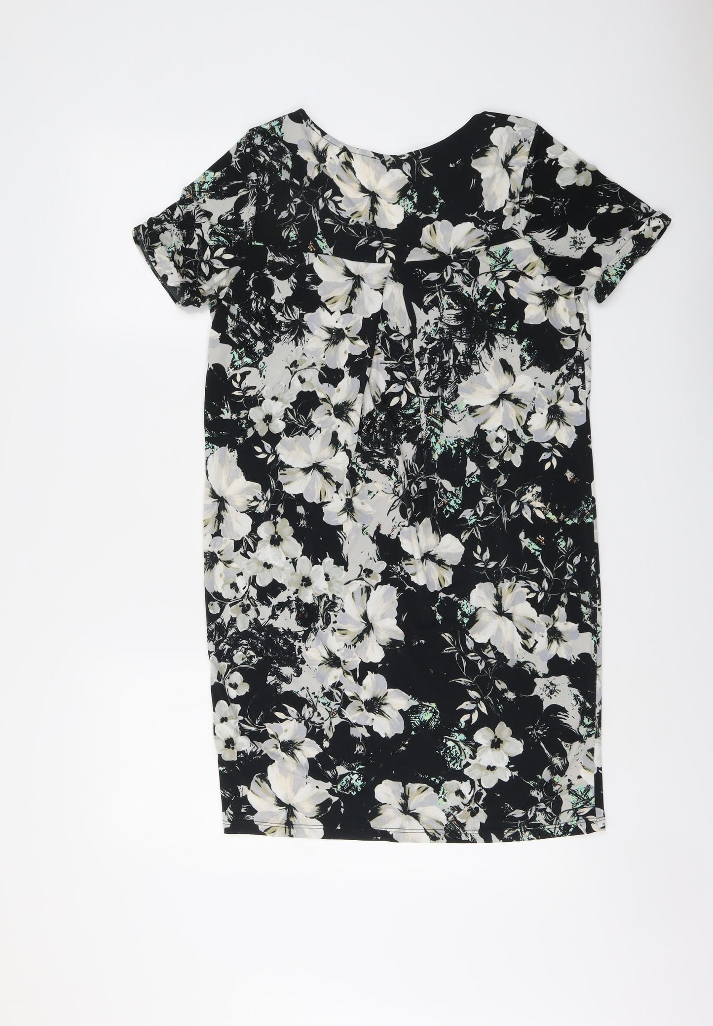 Warehouse Womens Black Floral Polyester A-Line Size 6 V-Neck Pullover